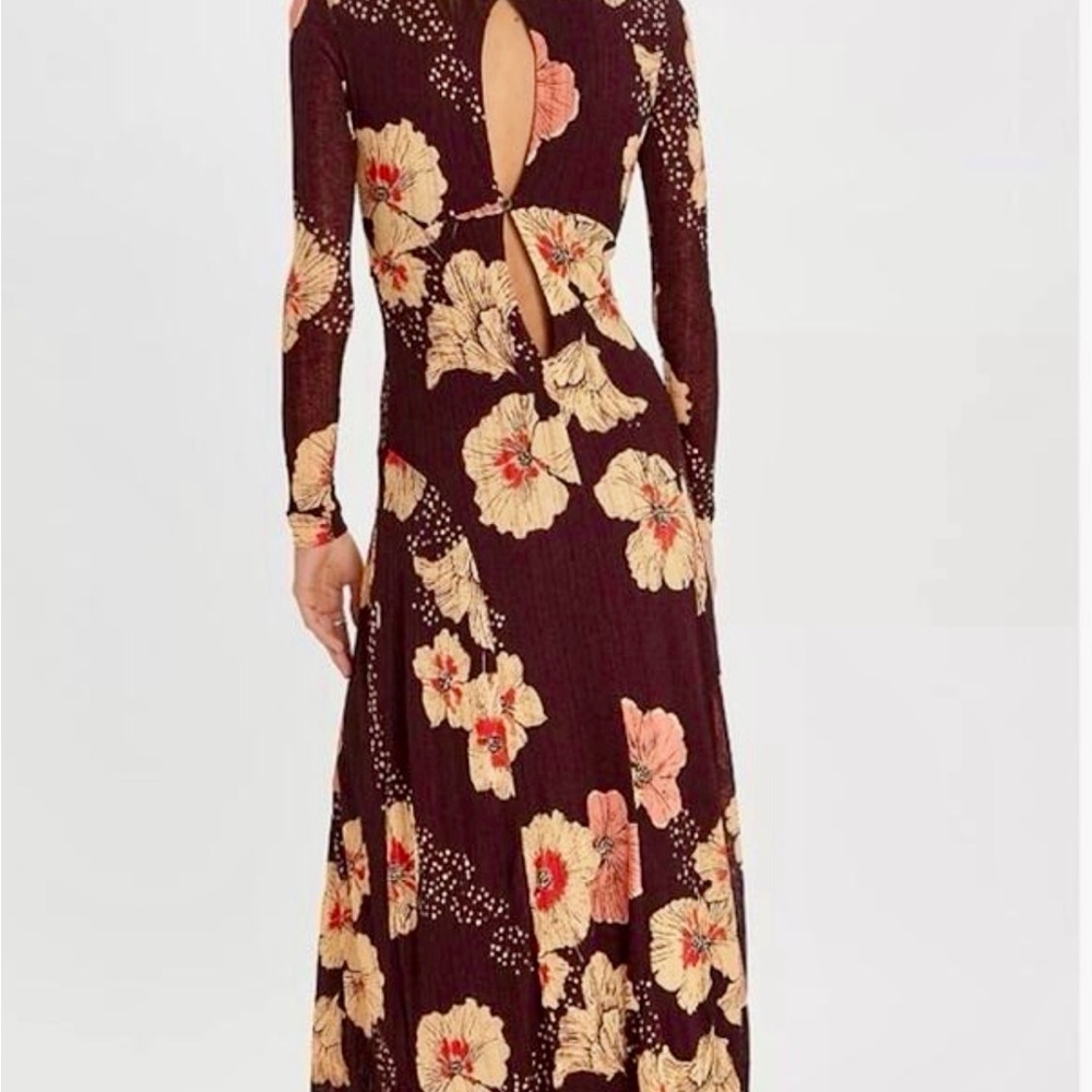 Free People Burgundy Floral Long Sleeve Dress